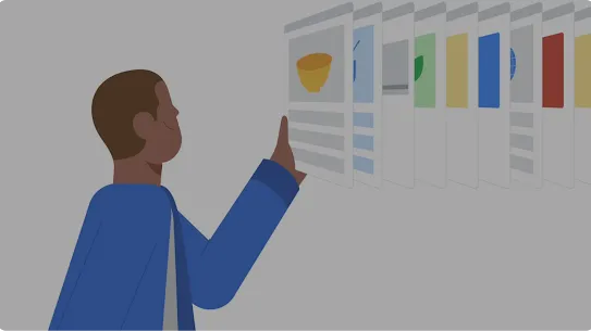 Illustrazione di un uomo che guarda una serie di pagine web