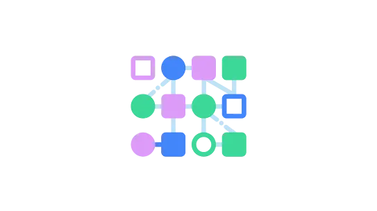 A diagram illustrating a group of interconnected squares and circles. A few of the shapes are not filled in, representing the random data added to measurement results. 