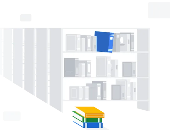 Colourful books highlighted against rows of grey library shelves